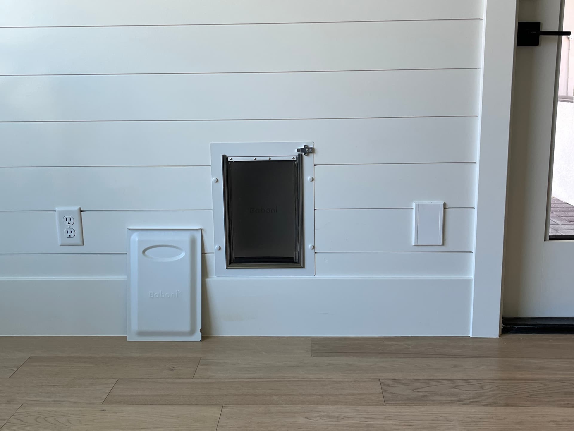 Gallery photos for Dog Door Installation Through an Interior Shiplap Wall: Image #1